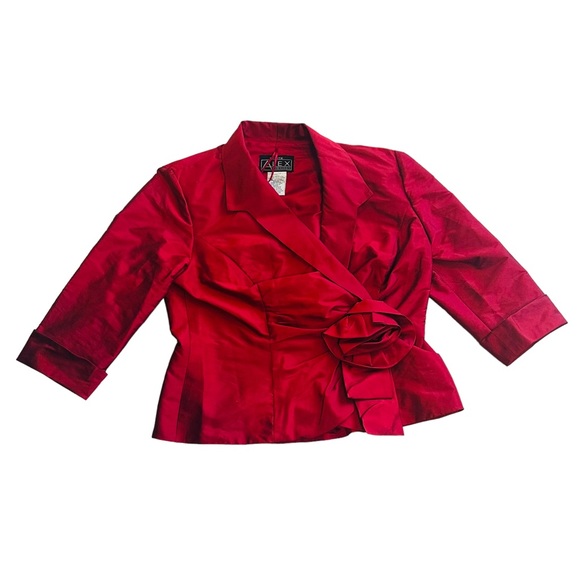 Alex Evenings Red Taffeta Bow Jacket - Size Medium - Picture 8 of 16